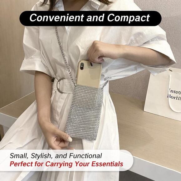 Silver Sequin Glitter Purse with Rhinestones – Crossbody for Events - Picture 4 of 7